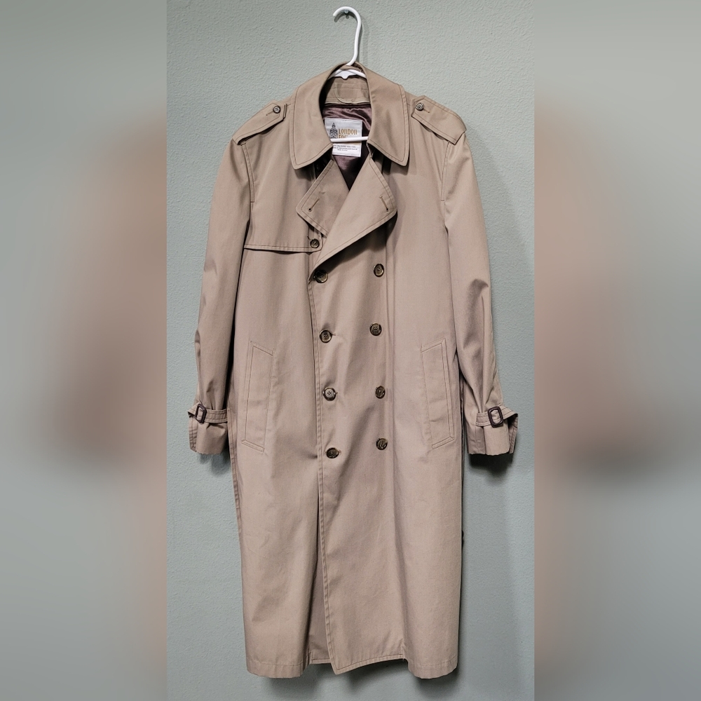London Fog Long Trench Coat- Large- Tan